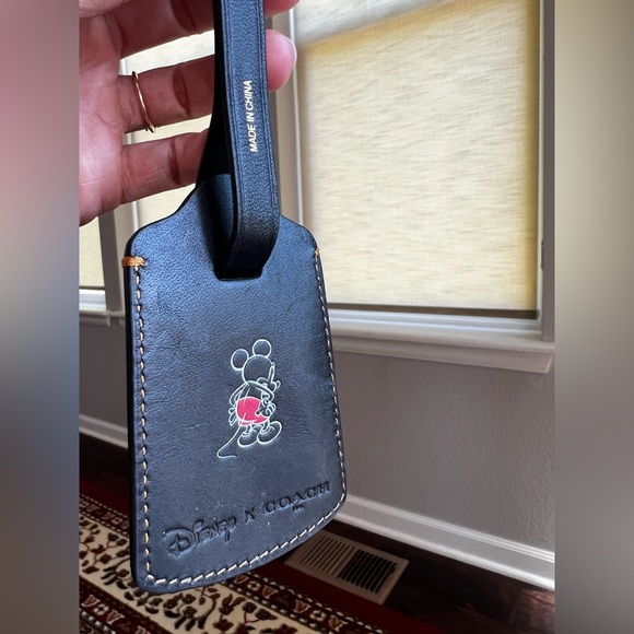 Coach x Disney Black Leather Luggage Tag with Mickey Mouse - Picture 3 of 3